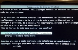 Erro do Windows 7 inicialização