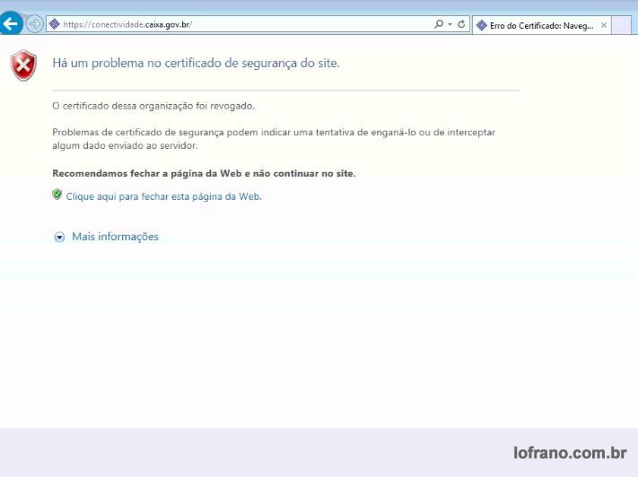 Não é possível acessar conectividade o certificado dele foi revogado.